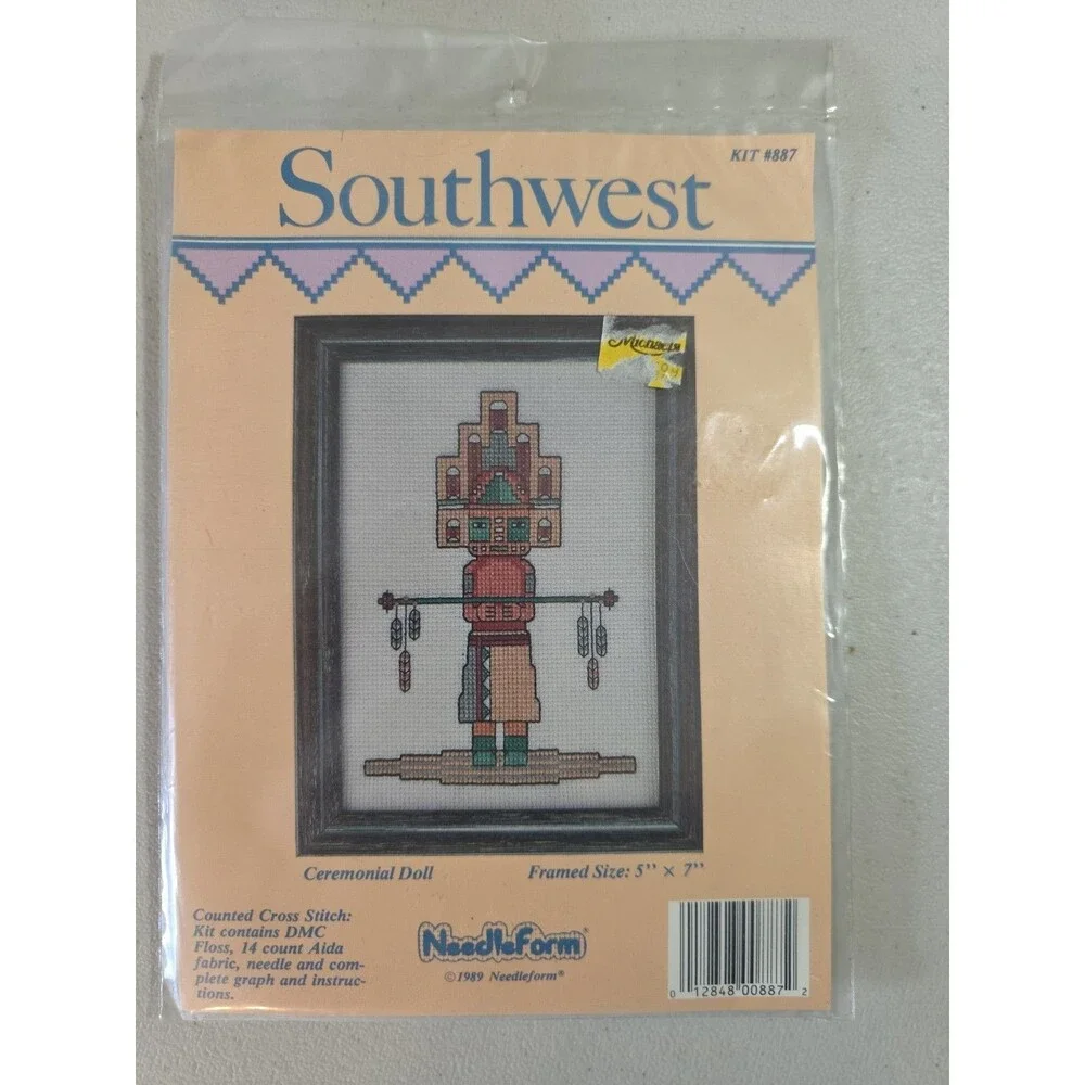 Vintage Southwest Needleform Cross Stitch Kit #887 5x7 in. Ceremonial Doll NEW